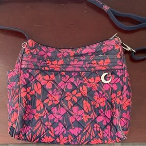 Travelon Brand Floral Crossbody Bag - Pink and Navy